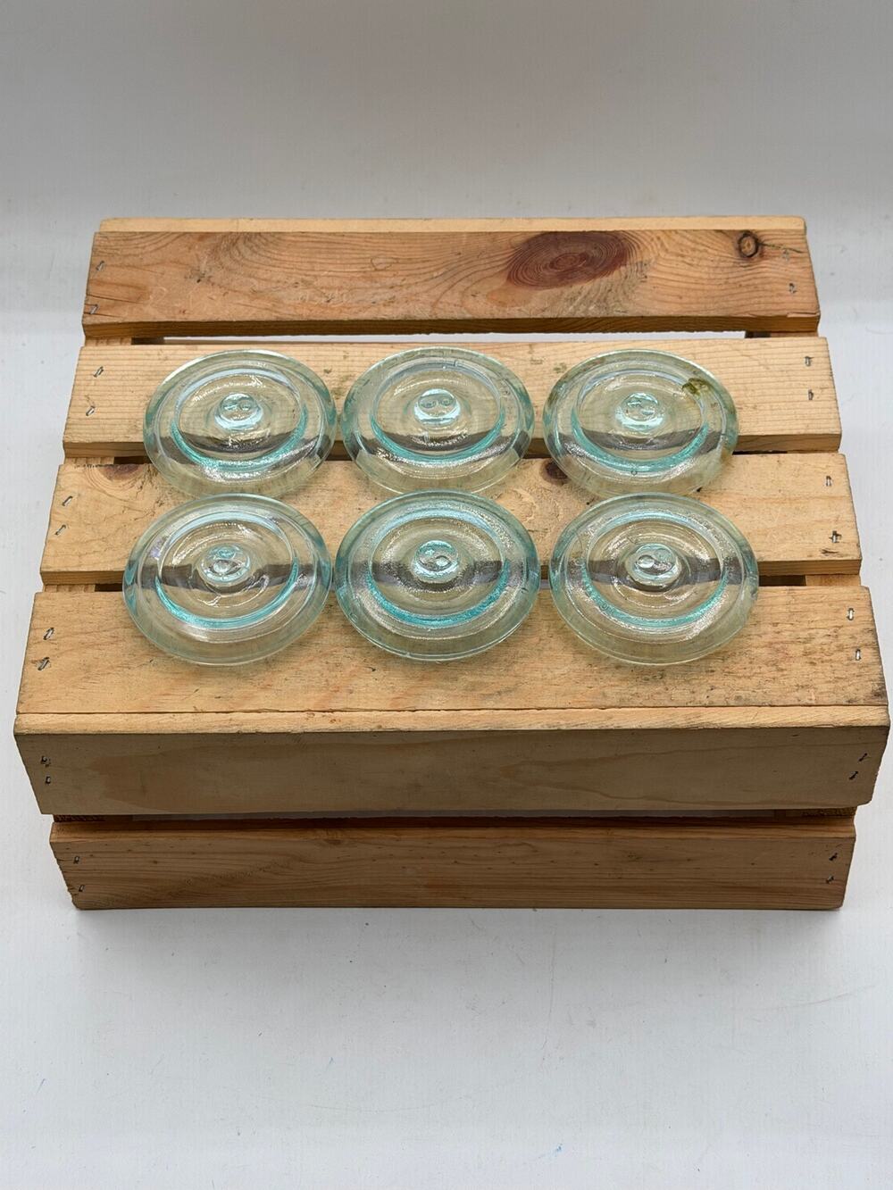 Lot of 6 Vintage Aqua Glass Canning Jar Lids